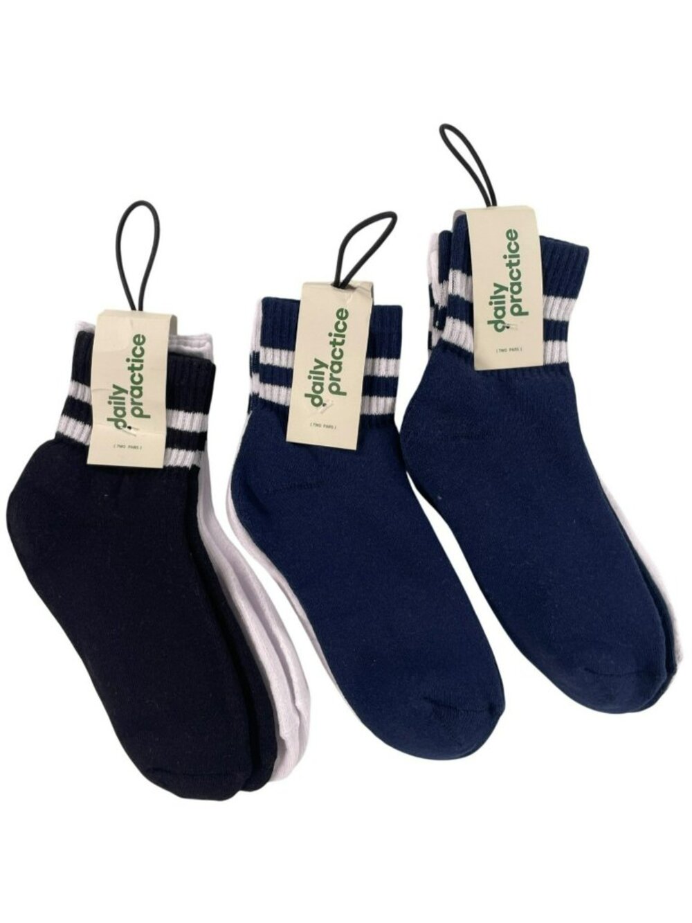 Anthropologie Daily Practice Sports Socks LOT-OF-3 PACKS Navy/Black Cotton NEW